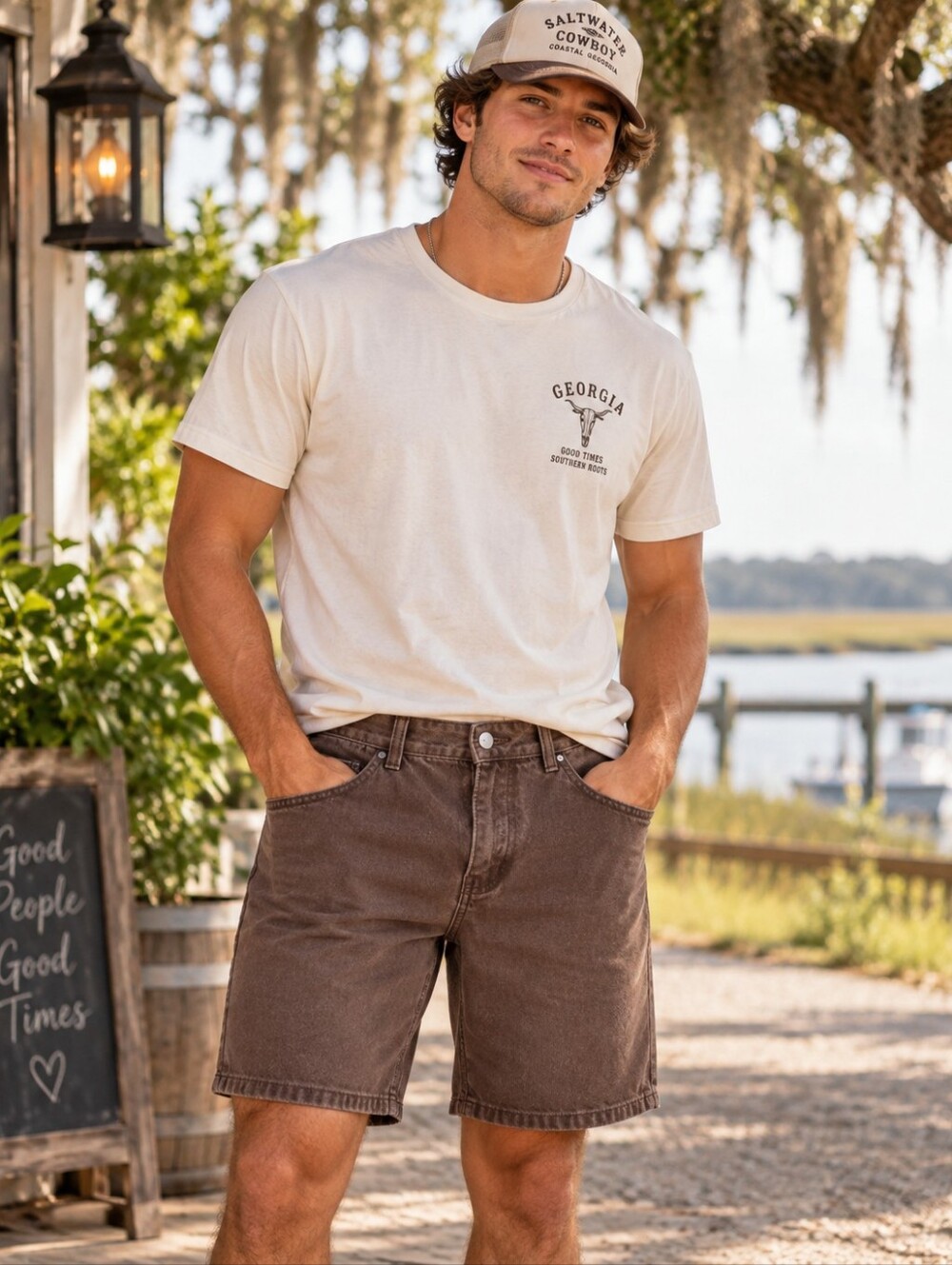 Sampson & Taylor Men’s Brown Washed Denim Jort Shorts Size Small